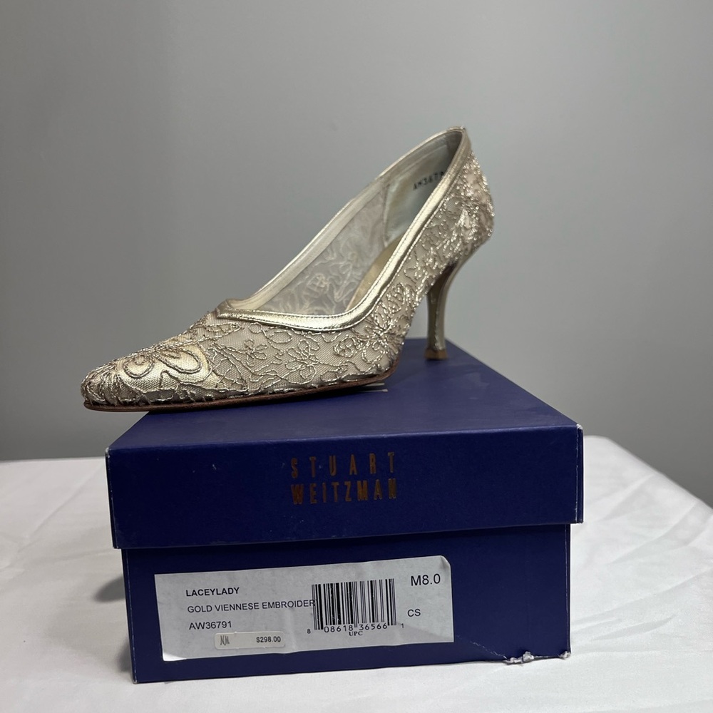Stuart Weitzman Gold Viennese Embroidered Heels